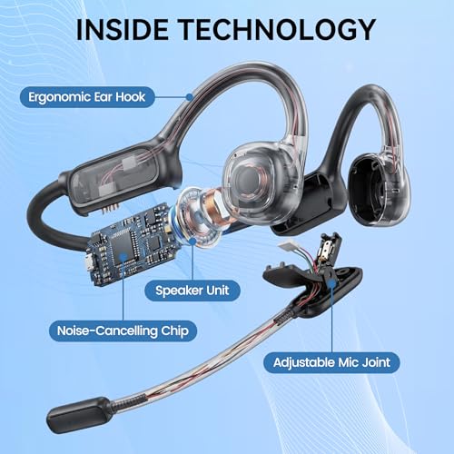 Open Ear Headphones with Mic,20H Bluetooth Headset with Microphone,5.4 Bluetooth Headphones with Noise Cancelling Mic,IPX5 Wireless Headset with Mic for Work,Zoom,Workout, Driving, Call