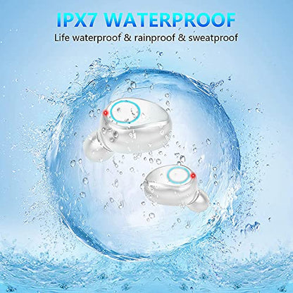 Wireless V5.3 Bluetooth Earbuds Compatible with Samsung Galaxy A32 5G Updated Micro Thin Case Quad Mic 8D Bass IPX7 Waterproof/Sweatproof - color: White Mini