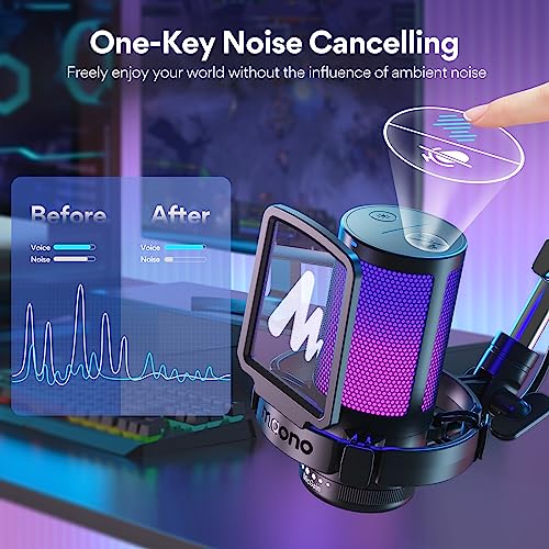 MAONO Gaming USB Microphone with Headphones, Noise Cancellation Condenser mic with Mute, Gain, Monitoring for Streaming, Podcast, Twitch, YouTube, Discord, PC, Computer, DGM20S, MH601
