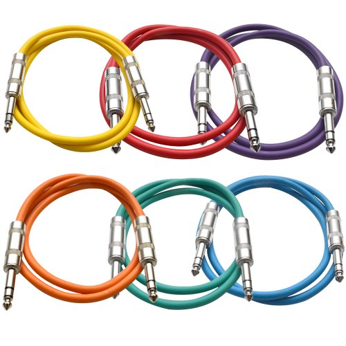Seismic Audio Speakers ¼” TRS to ¼” TRS Patch Cables, 3 Feet, Pack of 6 - color: Multi-Color, size: 3 feet