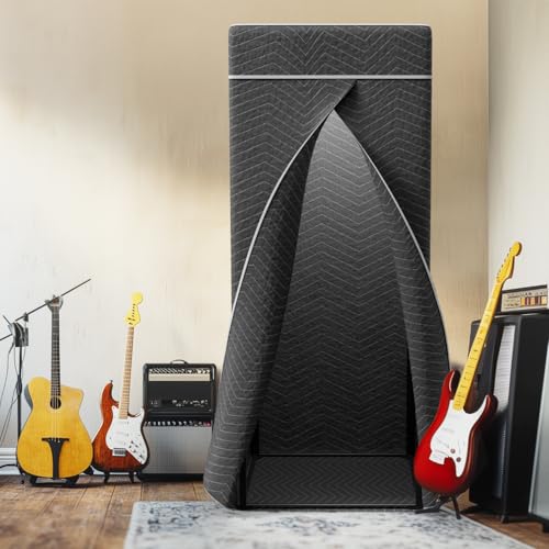 RDCMKL Portable Recording Booth, Foldable Vocal Booth for Home Studio | sound isolation vocal shield, acoustic blanket enclosure, floor stand, phone holder, podcast, voiceover, singing