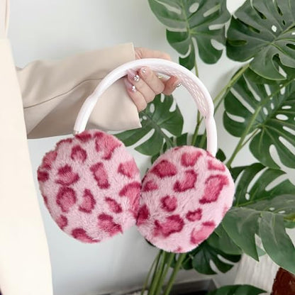 Fluffy Plush Case for AirPods Max Headphones, Cute Furry Fur Ear Cups Skin Soft Slicone Protective Cover for AirPods Max(Pink Leopard) - color: Pink Leopard