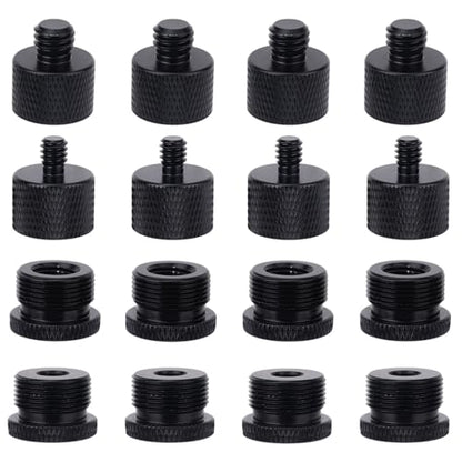 16pcs Mic Stand Adapter Parts Set, 5/8 to 3/8 & 5/8 to 1/4 Aluminum Microphone Holder Thread Screw Adapters Accessories Replacement for Mic Audio Stand Boom Arm Camera & Tripod