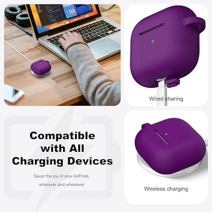for AirPods 4 Case with Cleaner Kit,Full Protective Soft Skin Silicone Cover with Keychain for AirPods 4 Gen Case for Men Women,Compatible with Apple AirPods 4th Genaration Case 2024,Plum - color: C Plum