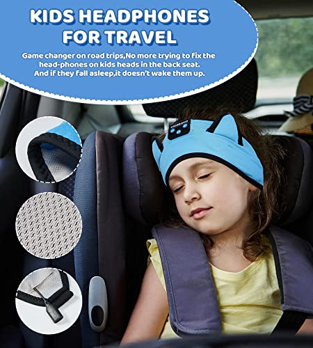 KIDSBAND Kids Headphones Bluetooth Headband Adjustable, Wireless Sleep Headphones for Kids with Wired Playback 3.5 MM Jack for Teens/Boys/Girls/Smartphones/School/Kindle/Airplane Travel/Plane/Tablet - color: Blue