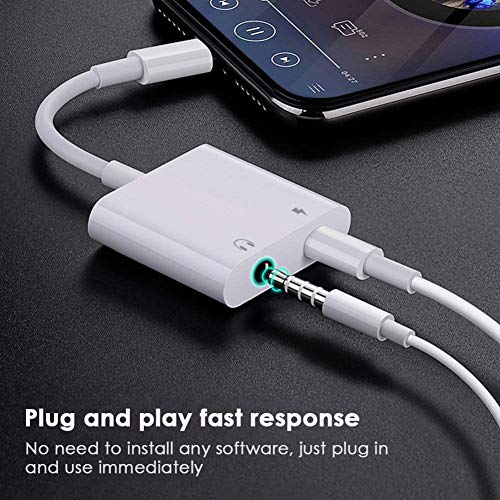 2 Pack [Apple MFi Certified] Lighting to 3.5 mm Headphone Jack Adapter | 2 in 1 iPhone Headphone Jack Aux Audio + Charger Cable Splitter Adapter Dongle for iPhone 14 13 12 11 Pro Max XS XR X 8 7