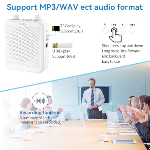 30W Portable Voice Amplifier with Wired Microphone Headset, 2800mAh Rechargeable PA System Speaker Personal Microphone Speech Power Amplifiers Loudspeaker for Teachers/Metting/Tour Guide - color: White