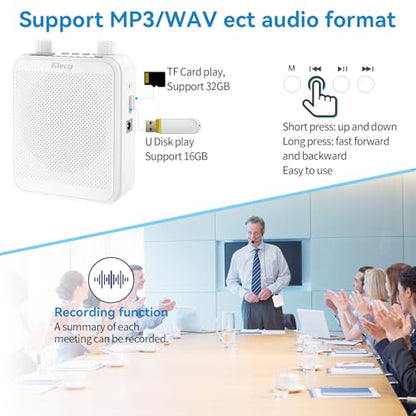 30W Portable Voice Amplifier with Wired Microphone Headset, 2800mAh Rechargeable PA System Speaker Personal Microphone Speech Power Amplifiers Loudspeaker for Teachers/Metting/Tour Guide - color: White