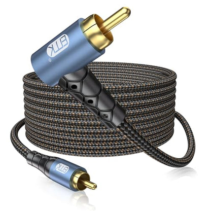 EMK RCA Subwoofer Cable 90 Degree RCA to RCA Audio Cable 24K Gold-Plated Nylon Braided Double Shielded Digital Analogue Supports Amplifiers,Home Theater,Hi-Fi Systems,Subwoofer(25ft/8m) - size: 25ft/8m, style: 90 Design RCA to RCA