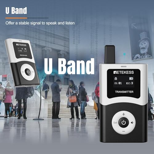 Retekess T130U(4nd Gen T130) Tour Guide System,Tour Guide Headsets (10RX) | for Factory, School, Clear Sound Quality, 200M, U-Band Digital Mode, 40H, Easy Operation, Wireless Connection - style: 10