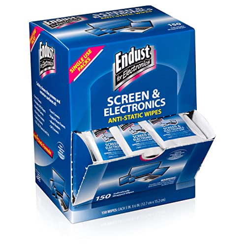 Endust for Electronics; Individually Wrapped, Portable, Anti-Static, Screen & Electronics Cleaning Wipes; 150 Count (14316) - size: 150 Count (Pack of 1)