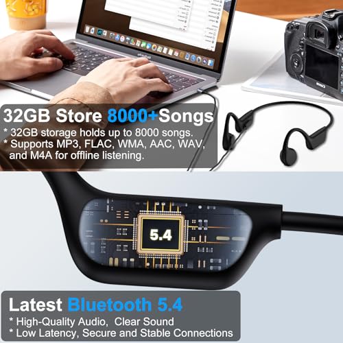 Swimming Headphones, IPX8 Waterproof Bone Conduction Headphone Wireless Underwater Earbuds with 32GB Memory for Swimming, Cycling, Marathon