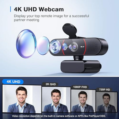 EMEET C960 4K Webcam for PC, PDAF Auto Focus, Dual Omni Mics, 73° FOV | Auto Light Correction, USB-A, Plug&Play, Web cam 4K with Privacy Cover, Webcam 4K Works for Zoom/Teams/Google Meet, Laptop/PC - style: 4K