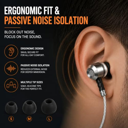 Sephia SP3060 Earbuds Wired in-Ear Headphones | HD Bass Driven Audio, Lightweight Aluminum, S/M/L Ear Bud Tips, Earphone Case, 3.5mm, Tangle-Free Cord, No Mic