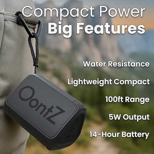 OontZ Angle Solo Compact Bluetooth Speaker, 14-Hour Playtime | Compact 5W Bluetooth speaker with clear sound, 100-ft range, IPX5, mic, AUX Input and USB-C Charging Cable. - color: Black