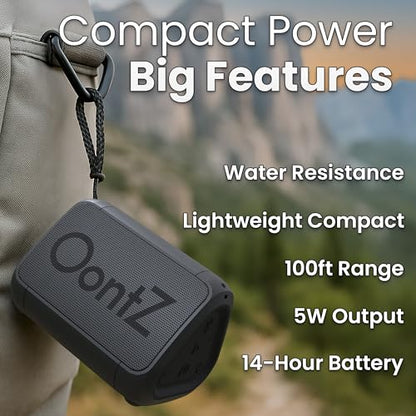 OontZ Angle Solo Compact Bluetooth Speaker, 14-Hour Playtime | Compact 5W Bluetooth speaker with clear sound, 100-ft range, IPX5, mic, AUX Input and USB-C Charging Cable. - color: Black