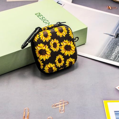 Earbud Case,Headphone Organizer Earbud Storage Bag, Hard EVA Shockproof Cover Carrying Case with Carabiner Clip Compatible with AirPods 5 4 AirPods Pro 2nd /3/2/1 Bose Galaxy (Sunflower) - color: Sunflower