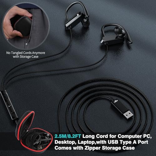 USB Headphone with Mic Mute Volume Control,7.5FT Long Cord PC Wired Earbuds