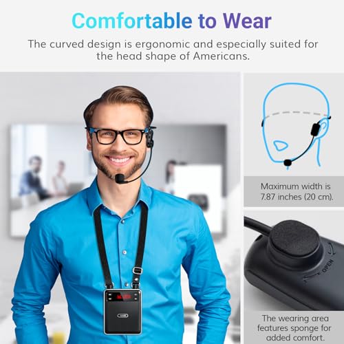TONOR 6000mAh Rechargeable Voice Amplifier 50W, Bluetooth Personal PA System with Wireless Headset Mic & Waistband, Portable Megaphone Speaker 25 m/82ft for Classroom, Teaching, Tour Guide K13