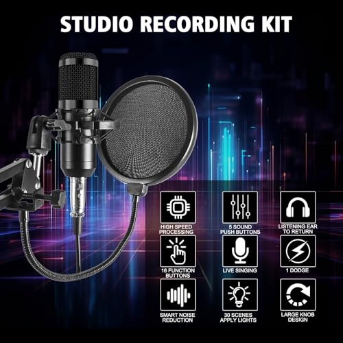 Podcast Equipment Bundle, V10XPRO Audio Mixer with Voice Changer | Professional BM-800 Podcast Microphone with Adjustable Stand, Audio Interface for Podcasting, Singing, Gaming YouTube Tiktok - color: Black