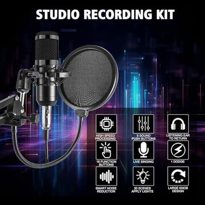 Podcast Equipment Bundle, V10XPRO Audio Mixer with Voice Changer | Professional BM-800 Podcast Microphone with Adjustable Stand, Audio Interface for Podcasting, Singing, Gaming YouTube Tiktok - color: Black