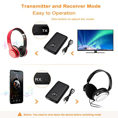 Aux Bluetooth Adapter for Car, 2 in 1 Bluetooth Transmitter Receiver, Portable Wireless Adapter, 3.5mm Aux Audio Receiver Car Home Audio System/Headphone/Speaker - color: Black
