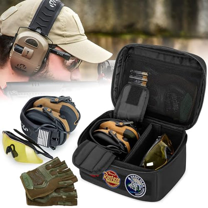 GOBUROS Shooting Glasses and Earmuffs Carrying Case for Shooting Range | Soft Protective Carrying Storage Case for Earmuff and Shooting Glasses, Universal Earmuff Case for Hunting Shooting, Only Bag