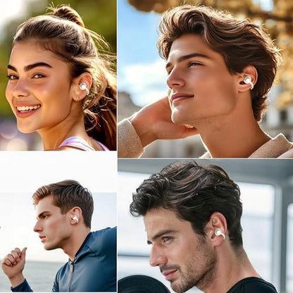M97 Clip On Earbuds,Secure Fit, Wireless Bluetooth 6.0, Open Ear Headphones with 50H Battery 10-Min Quick Charge, Featherlight C-Shaped Hook, for Running/Gym, IPX5 Waterproof, Deep Bass(off white) - color: off white
