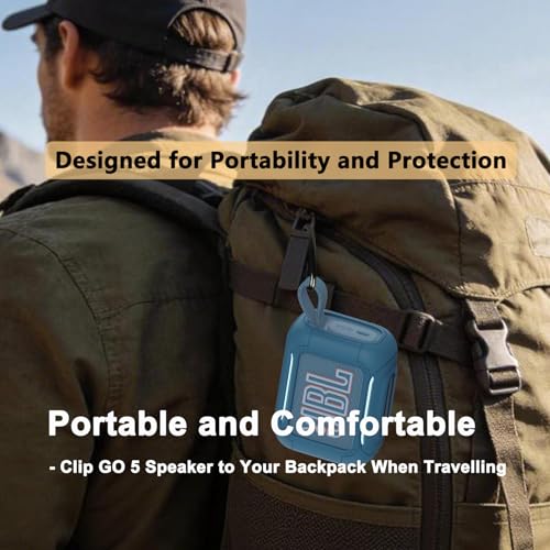 Protective Case for JBL Go 5 Portable Bluetooth Speaker | Accessories Hard Carrying Case and Silicone Cover with Metal Carabiner (Blue Case) - color: Blue Case