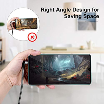3.5mm Headphone Extension Cable 15ft/5m Right Angle, Nanxudyj 3.5mm Male to Female Stereo Audio Extension Cable/90 Degree Right Angle Aux Cable for Smartphones, Tablets, Media Players - size: 15 ft