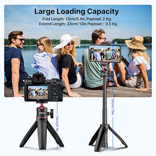 ULANZI MT-08 Mini Extension Pole Tripod for Phone Camera | Extends to 21.3in, Phone Holder Included w Cold Shoe Mount, 2-in-1 Tripod Grip, for iPhone Android Canon Sony - color: Black