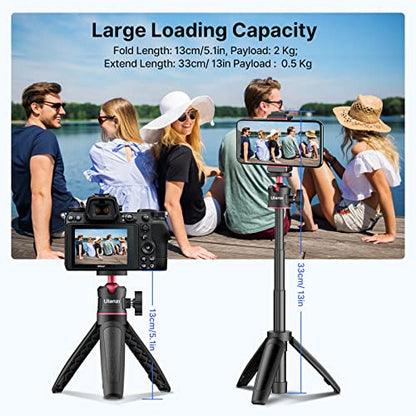 ULANZI MT-08 Mini Extension Pole Tripod for Phone Camera | Extends to 21.3in, Phone Holder Included w Cold Shoe Mount, 2-in-1 Tripod Grip, for iPhone Android Canon Sony - color: Black