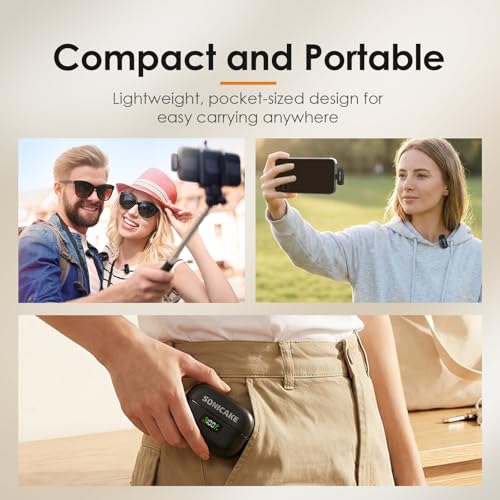 SONICAKE Wireless Mini Microphone for iPhone & Android，Mini Lavalier Microphone - Noise Reduction Lapel Mic,Clip-on Mini Mic with USB-C for Video Recording YouTube TikTok Podcast Content Creators