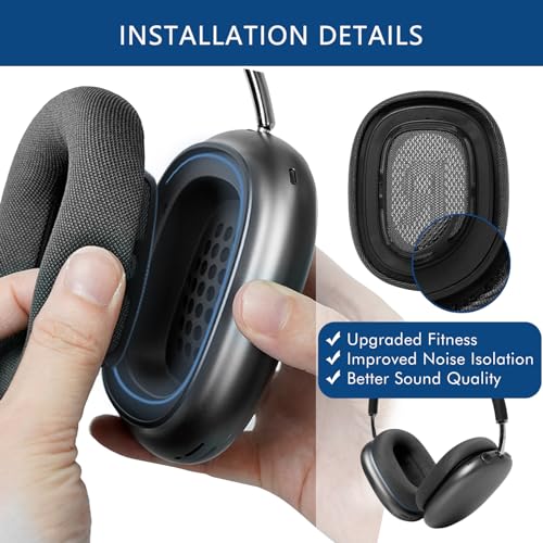 GEVO Upgraded Ear Cushions Replacement Earpads for AirPods Max 1 & 2 Headphones, Mesh Fabric Ear Pads Ear Covers Cups with Memory Foam and Magnet for AirPods Max 1 & 2 (Space Gray) - color: Space Gray