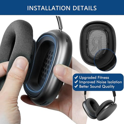 GEVO Upgraded Ear Cushions Replacement Earpads for AirPods Max 1 & 2 Headphones, Mesh Fabric Ear Pads Ear Covers Cups with Memory Foam and Magnet for AirPods Max 1 & 2 (Space Gray) - color: Space Gray