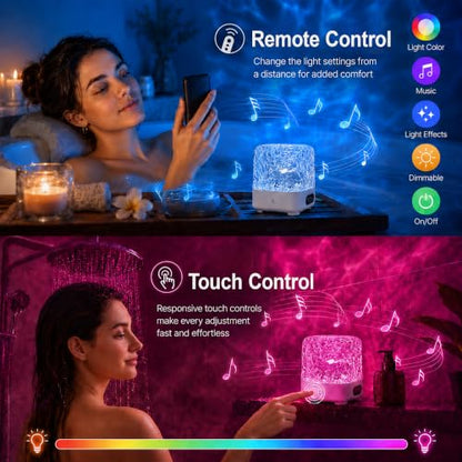 Spa-Like Shower Light, Waterproof LED Shower Lamp with Bluetooth Speaker | 16 Colors Rechargeable Ocean Wave Projector Light with Remote & Touch Control, Mood Light for Inside Shower Bathroom Bathtub