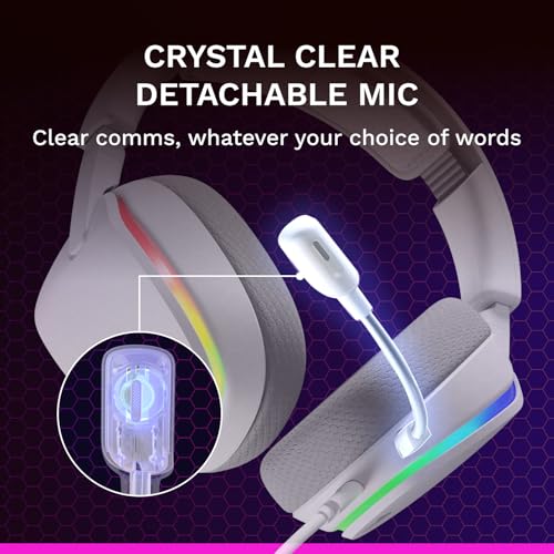 GLORIOUS GHS Eternal RGB - Stereo RGB Gaming Headset for PC, PS5, PS4, Switch - Custom Tuned Angled Drivers, Adjustable Crystal Clear Detachable Mic, USB-C - Durable, All Day/Night Comfort - White - color: White RGB