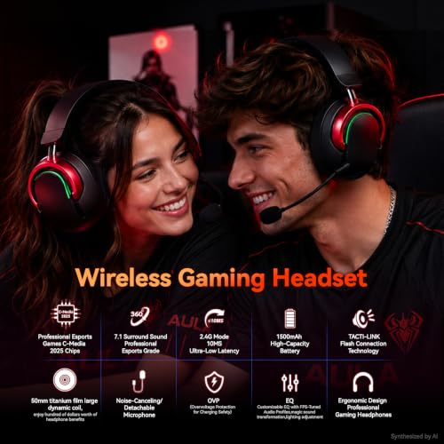 Wireless Gaming Headset with Mic Over Ear Headphones for PC,Xbox,PS5,Switch