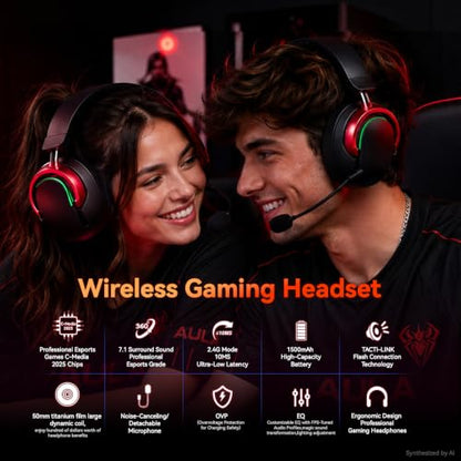 Wireless Gaming Headset with Mic Over Ear Headphones for PC,Xbox,PS5,Switch