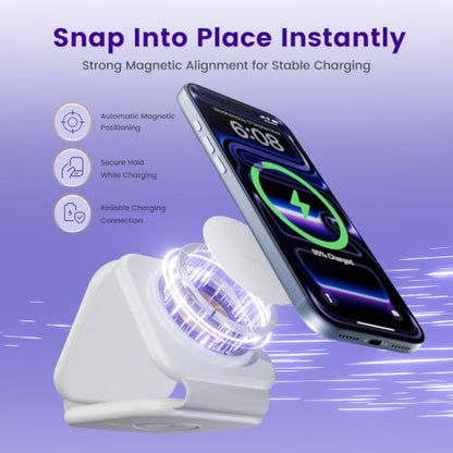 15W Magnetic Travel Charging Station, 3-in-1 Foldable MagSafe Charger | Wireless Charger for Apple Multiple Devices - iPhone Air 17 16 15 14 13 12 Pro Max, Watch & AirPods - Grayish White - color: Grayish white