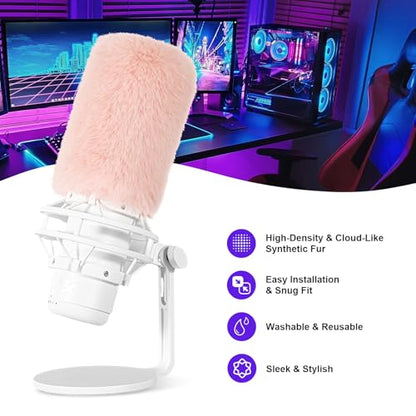 Windscreen/Pop-Filter for Hyperx QuadCast S Microphones -Foam Mic Cover for Filtering Wind Noise, Plosives and Hissing Noise (Furry-Pink)
