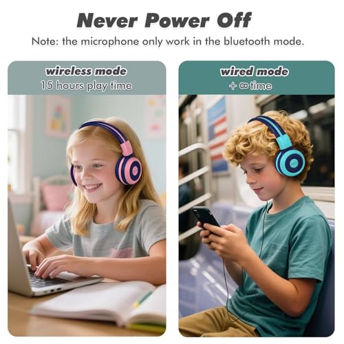 SIMOLIO 2 Pack Wireless Kids Headphones with Share Port, HD Mic for School - color: Mint+Barbie Pink