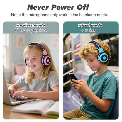SIMOLIO 2 Pack Wireless Kids Headphones with Share Port, HD Mic for School - color: Mint+Barbie Pink