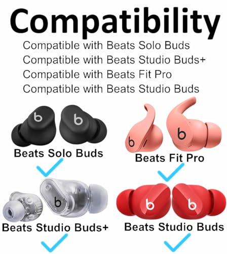 A-Focus for Beats Solo Buds/Studio Buds + / Fit Pro Ear Tips Kit Silicone L/M/S Replacement Eartips Earbuds Cover Compatible with Beats Fit Pro/Solo Buds/Studio Buds+ Translucent 6 Pairs