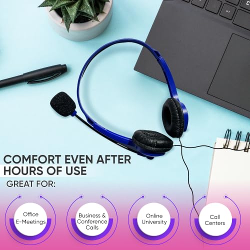 5 Pack Bulk Wired On-Ear Leather Headsets with Boom Microphone and 3.5mm Connector, Black