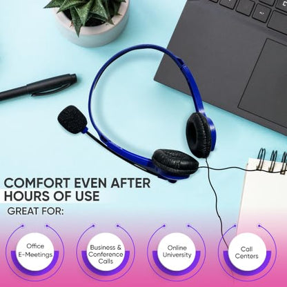 5 Pack Bulk Wired On-Ear Leather Headsets with Boom Microphone and 3.5mm Connector, Black