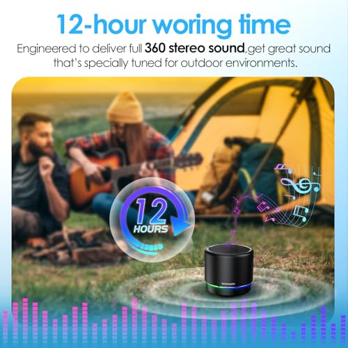 Portable Bluetooth Speaker 5.4, Mini Speaker with Noise Reduction Mic,Black | 12H Battery Life, Metal Cover,TWS Pairing, Wireless Speaker with RGB Lights for Home/Travel/Outdoor/Car/Beach by Music Lovers - color: Black
