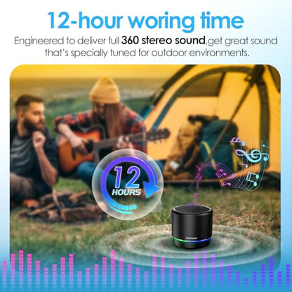 Portable Bluetooth Speaker 5.4, Mini Speaker with Noise Reduction Mic,Black | 12H Battery Life, Metal Cover,TWS Pairing, Wireless Speaker with RGB Lights for Home/Travel/Outdoor/Car/Beach by Music Lovers - color: Black