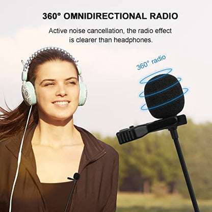 Omnidirectional Mini Wired Clip-on Microphone Cable Lavalier Lapel Microphone with 3.5mm TRRS Audio Cord for Recording, Interview, Teaching, Vlog