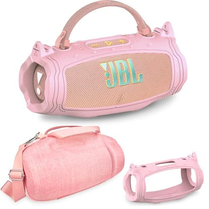 JCHPINE Silicone Cover and Carrying Case for JBL Charge 6 Bluetooth Speaker | Accessories for JBL Charge 6 AI Sound Bluetooth Speaker Protective Cases with Shoulder Strap (Pink) - color: Pink